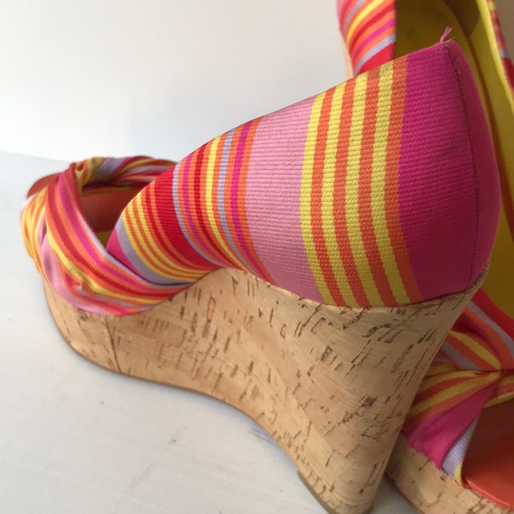 Summer bright striped cork covered wedges - Picture 3 of 4